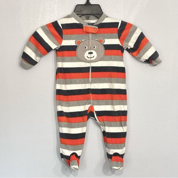 Carter's | Boys Fleece Orange Grey White Striped Footie Pajamas Sleeper Pjs - Picture 1 of 14